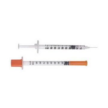 SafetyGlide Insulin Syringe and Needle - 29G x 1/2 inch 1cc Volume.