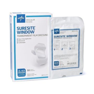 Suresite Transparent Window Film Dressing by Medline - 4 X 4 1/2 Inch W Square Shape Latex-free-Water-proof-Adhesive