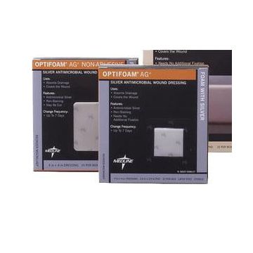 Optifoam Ag Foam Dressing with Ionic silver 4" L x 4" - Box of 10 - Adhesive