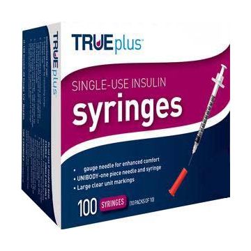 TRUEplus Insulin Syringes by Nipro Diagnostics - Box of 100 - 31G x 5/16 Inch, 1mL.