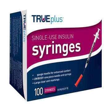 TRUEplus Insulin Syringes by Nipro Diagnostics - Box of 100 - 31G x 5/16 Inch, 1mL.