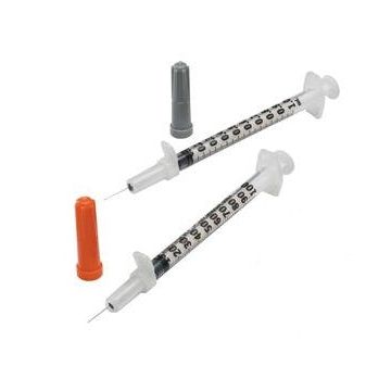 Monoject Insulin Syringe with Permanent Needle 28G x 1/2", 1 mL by Covidien - Box of 100