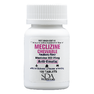 SDA LABS Nausea Relief - Meclizine 25mg, 100 Chewable Tablets (Generic Bonine)