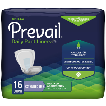 Incontinence Liner Prevail Daily Pant Liners 28 Inch Length Heavy Absorbency Polymer Core One Size Fits Most - Case of 96.