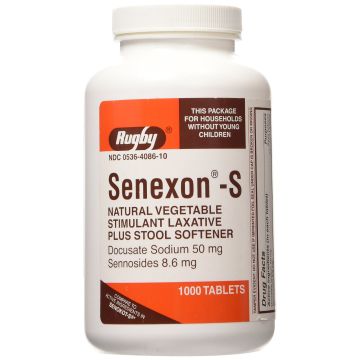 RUGBY Laxatives - Docusate Sodium 50mg & Sennosides 8.6mg, 1000 Tablets (Generic Senokot-S)