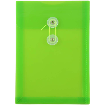 6 1/4 x 9 1/4 Open End Plastic Envelopes with Button & String - Lime Green