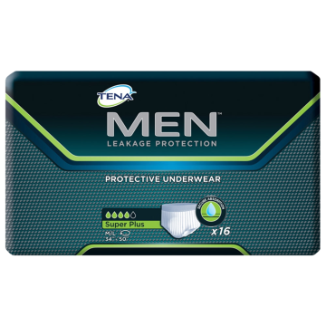TENA Men Super Plus Protective Underwear by SCA Personal Care - Medium/Large 34 to 50 Waist Size / Pack of 16