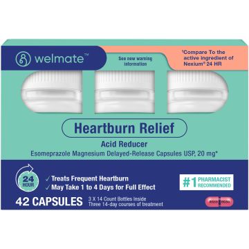 WELMATE Acid Reducer - Esomeprazole 20mg, 42 Capsules (Generic Nexium)