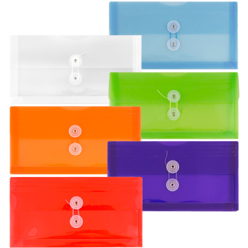 #10 Business Plastic Envelopes (5 1/4 x 10) with Button & String - 6 Pack - Assorted