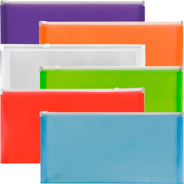 Business Plastic Envelopes (5 1/4 x 10) with Zip Closure - 6 Pack - Assorted