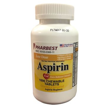 PHARBEST Pain Relief - Aspirin 81mg, 1000 Chewable Tablets (Generic Bayer)