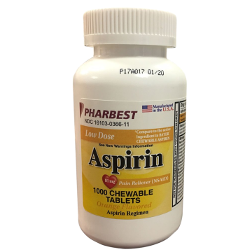 PHARBEST Pain Relief - Aspirin 81mg, 1000 Chewable Tablets (Generic Bayer)
