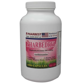 PHARBEST Allergy Relief - Diphenhydramine 50mg, 1000 Capsules (Generic Benadryl)