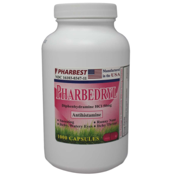 PHARBEST Allergy Relief - Diphenhydramine 50mg, 1000 Capsules (Generic Benadryl)