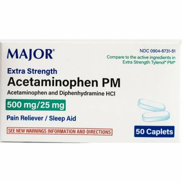 Acetaminophen PM 500 mg 50 Caplets each by Major (1, 3 or 6 Pack) - 1 Pack