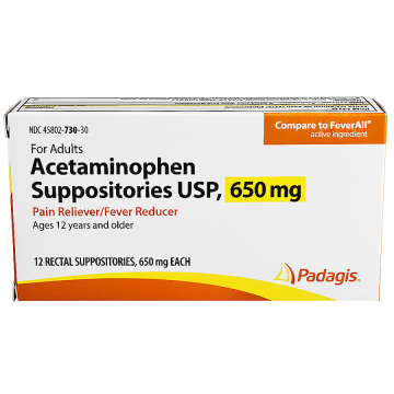 Acetaminophen 650 mg Suppository Pain Reliever/ Fever Reducer, 12/box