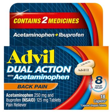 Advil Dual Action Tablets Ibuprofen with Acetaminophen Per Dose for 8 Hours Relief, 18/Bottle