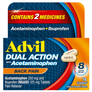 Advil Dual Action Tablets Ibuprofen with Acetaminophen Per Dose for 8 Hours Relief, 18/Bottle
