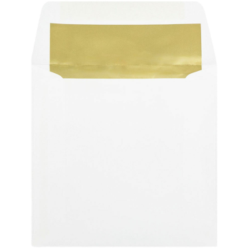 6 x 6 Square Envelopes - White with Gold Foil Lining 24lb