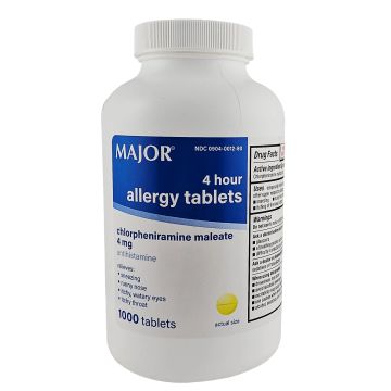 Allergy Tablets 4 mg, 1000 Tablets by Major