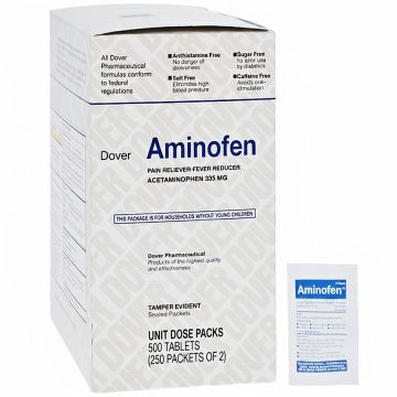 Aminofen Acetaminophen Pain Reliever/Fever Reducer Unit Dose Tablets 325 mg Film Coated 250 x 2 packs (500 Per Box)