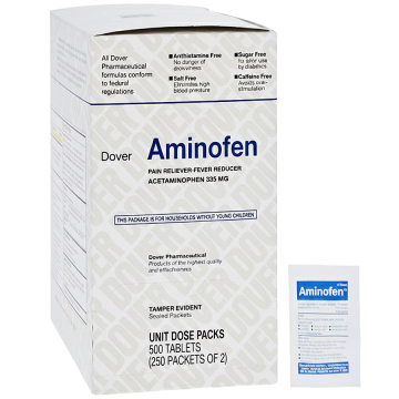 Aminofen Acetaminophen Pain Reliever/Fever Reducer Unit Dose Tablets 325 mg Film Coated 250 x 2 packs (500 Per Box)