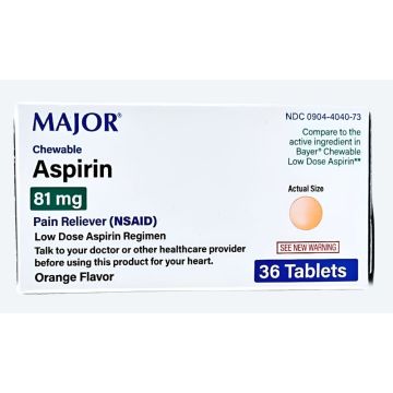 Aspirin 81 mg (Chewable) 1, 3, 6 or 12 Pack by Major - 12 Pack