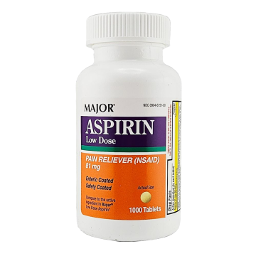 Aspirin 81 mg (Low Dose) 1000 Tablets by Major
