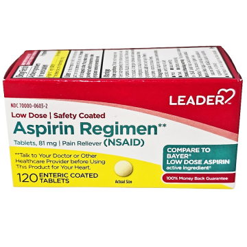 Aspirin Low Dose 81 mg Enteric Coated Tablets Pain Reliever (NSAID) 120 Count