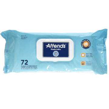 Attends Wet Washcloths Adult Cleansing Wipes with Resealable Lid, Scented 72 Count