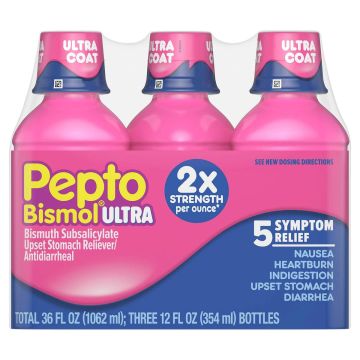 PEPTO BISMOL Upset Stomach Relief & Antidiarrheal - Bismuth Subsalicylate, 12 fl oz (3 pack)