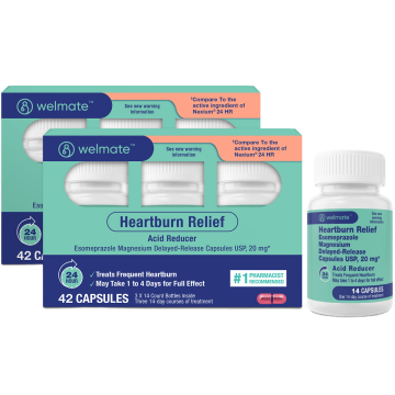WELMATE Acid Reducer - Esomeprazole 20mg, 42 Capsules (Generic Nexium) (Pack of 2)