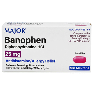 Banophen Allery Relief Medicine Diphenhydramine 25 mg Tablets, 100 Count