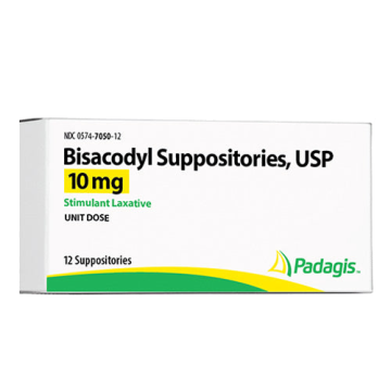 Bisacodyl Suppositories 10 mg Stimulant Laxative, 12 Count