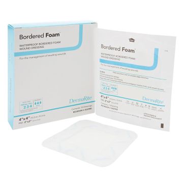 Bordered Foam Wound Dressing 4 x 4" with 2 x 2 inch Adhesive pad, Waterproof Backing , Sterile 10/box