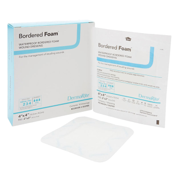 Bordered Foam Wound Dressing 4 x 4" with 2 x 2 inch Adhesive pad, Waterproof Backing , Sterile 10/box