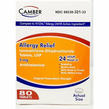 Allergy Relief (Levocetirizine) 5 mg 80 Tablets by Camber