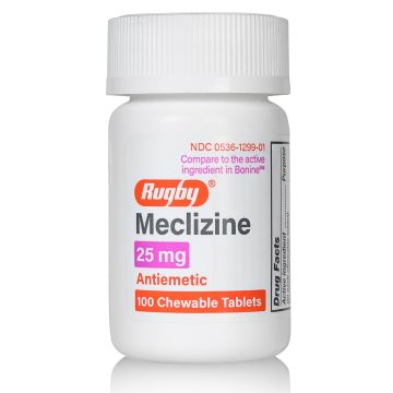 RUGBY Nausea Relief - Meclizine 25mg, 100 Chewable Tablets (Generic Bonine)