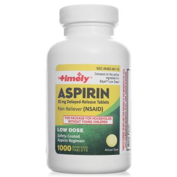 TIMELY Pain Relief - Aspirin 81mg, 1000 Tablets (Generic Bayer)