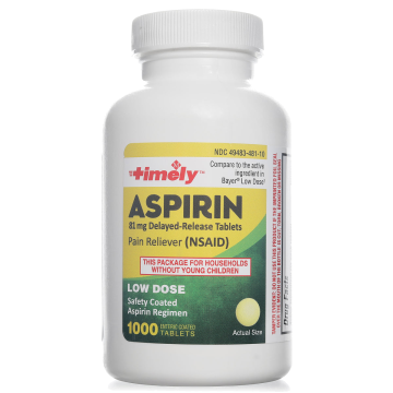 TIMELY Pain Relief - Aspirin 81mg, 1000 Tablets (Generic Bayer)