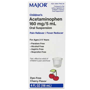 Children's Acetaminophen 160 mg/5 mL Oral Suspension Pain Reliever/ Fever Reducer, Dye-Free Cherry Flavor 4 oz