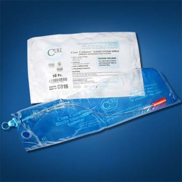 Cure Catheter Unisex Single Closed System with Integrated 1500mL Collection Bag by Cure Medical - Single - 10 Fr