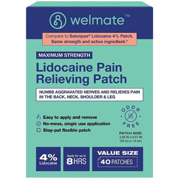 WELMATE Pain Relief - 4% Lidocaine Patch, 40 Patches (Generic Salonpas)