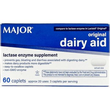 Dairy Aid 60 Caplets each by Major (1 or 3 Pack) - 1 Pack