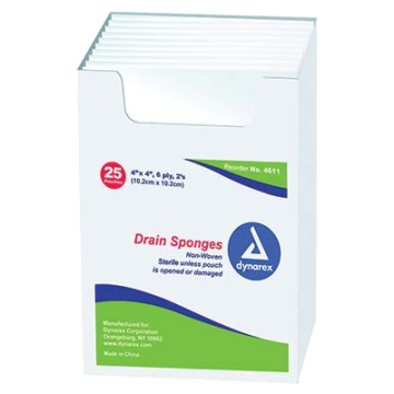 Sterile Drain Sponge 4" x 4" - Tray of 25 by Dynarex