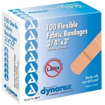 Dynarex Flexible Fabric Adhesive Bandage 3/4" x 3", Sterile, Latex-free - Box of 100