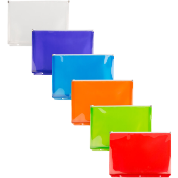 Letter Booklet 3 Hold Punch Plastic Envelopes (9 3/4 x 13) with Zip Closure - 6 Pack - Assorted