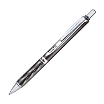 Pentel EnerGel Alloy Retractable Liquid Gel Pen, (0.7mm) Metal Tip, Medium, Assorted Barrels, Black Ink - Silver
