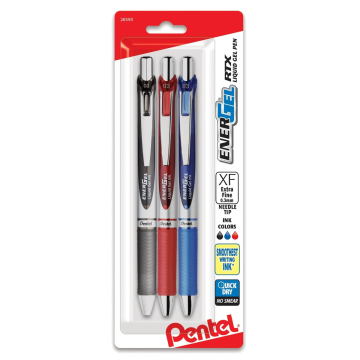 Pentel EnerGel RTX Retractable Liquid Gel Pens, 0.3mm to 0.7mm, Assorted Ink 3-Packs - Blue / 0.7mm / Blue