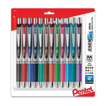 EnerGel RTX Refillable Liquid Gel Pen, (0.7mm) Assorted Ink 12-pk
